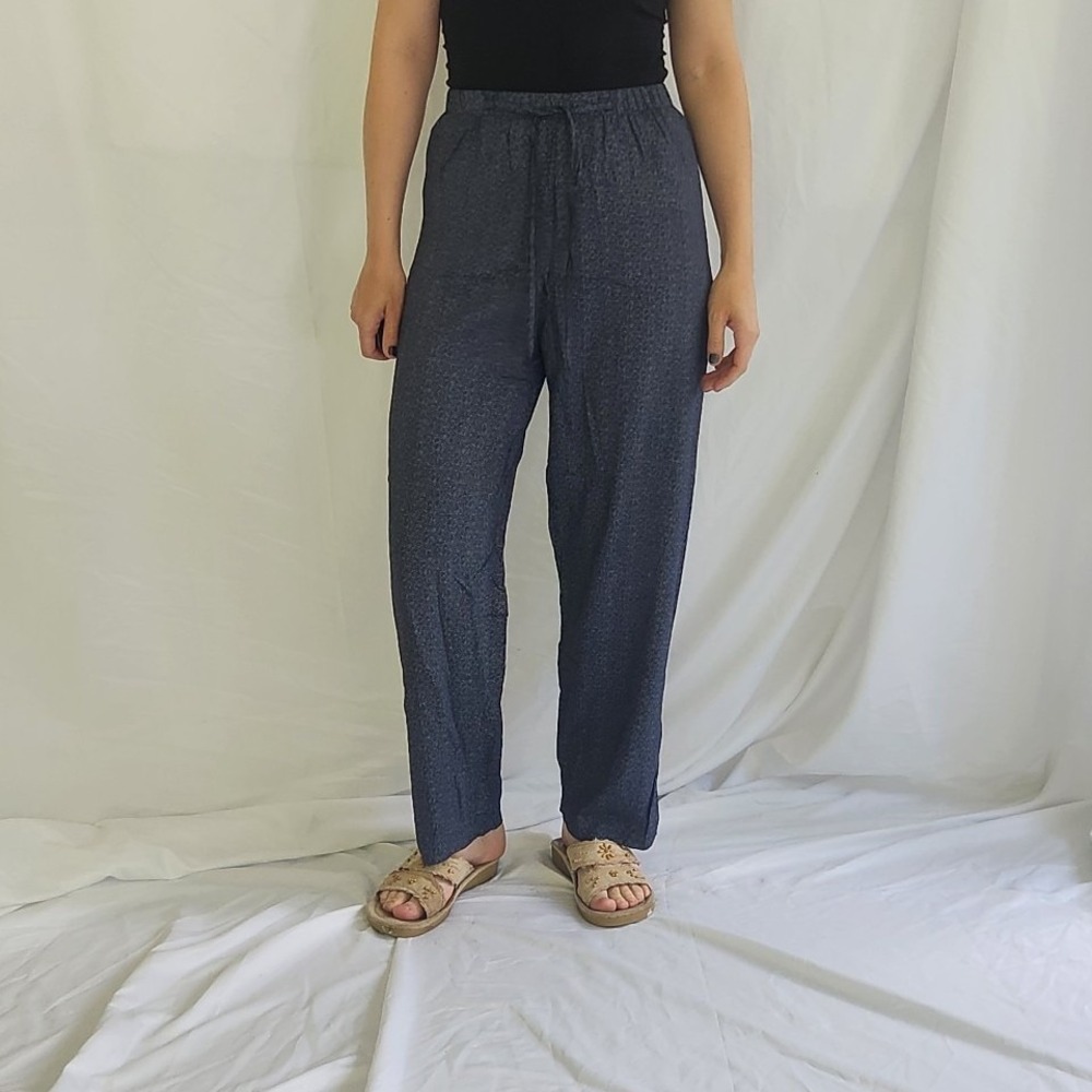 90s/Y2K‎ Blue Ditsy Floral Print Rayon Pants